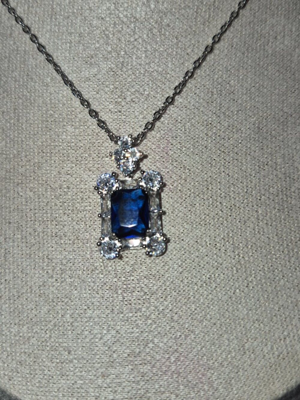 18KWG Swarovski Crystal Emerald Cut Halo Necklace